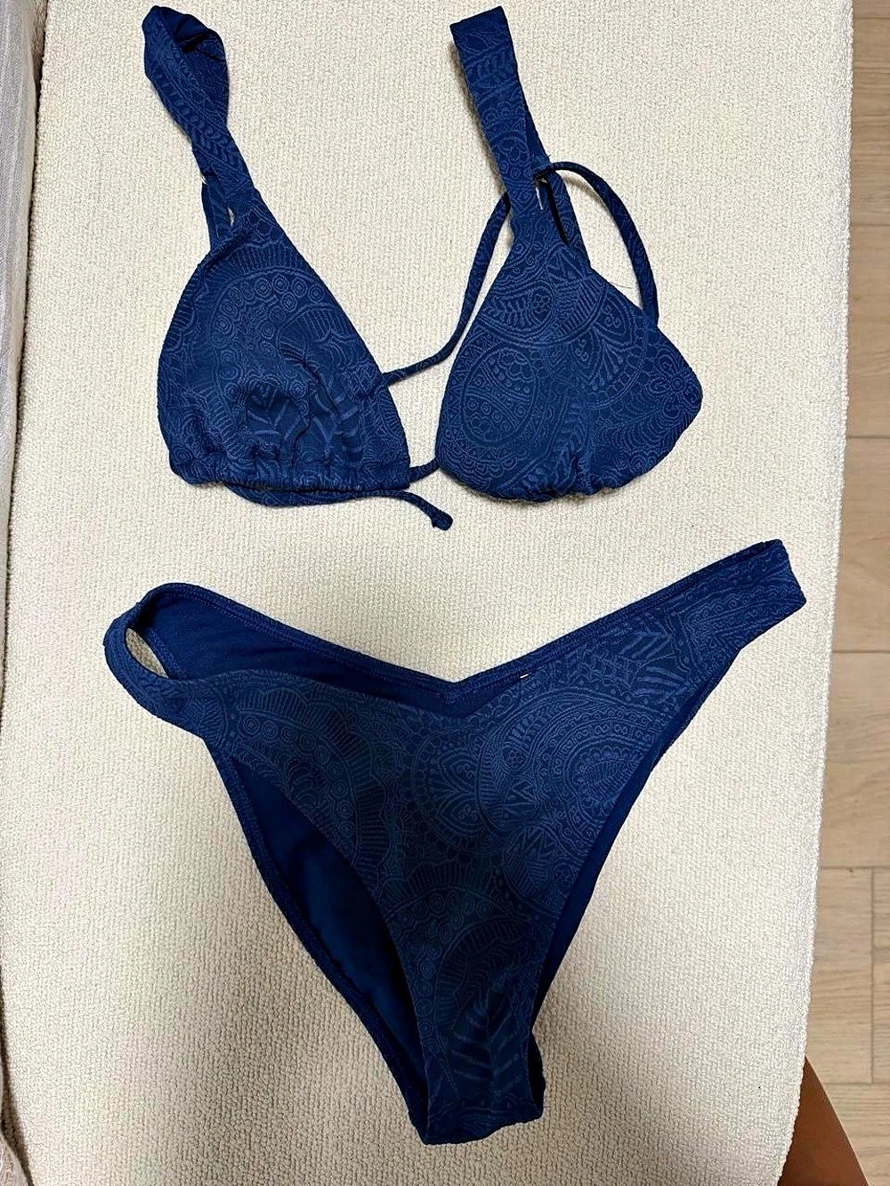 Fashion Nova Juno 2 Piece Paisley Triangle Bikini Set Blue